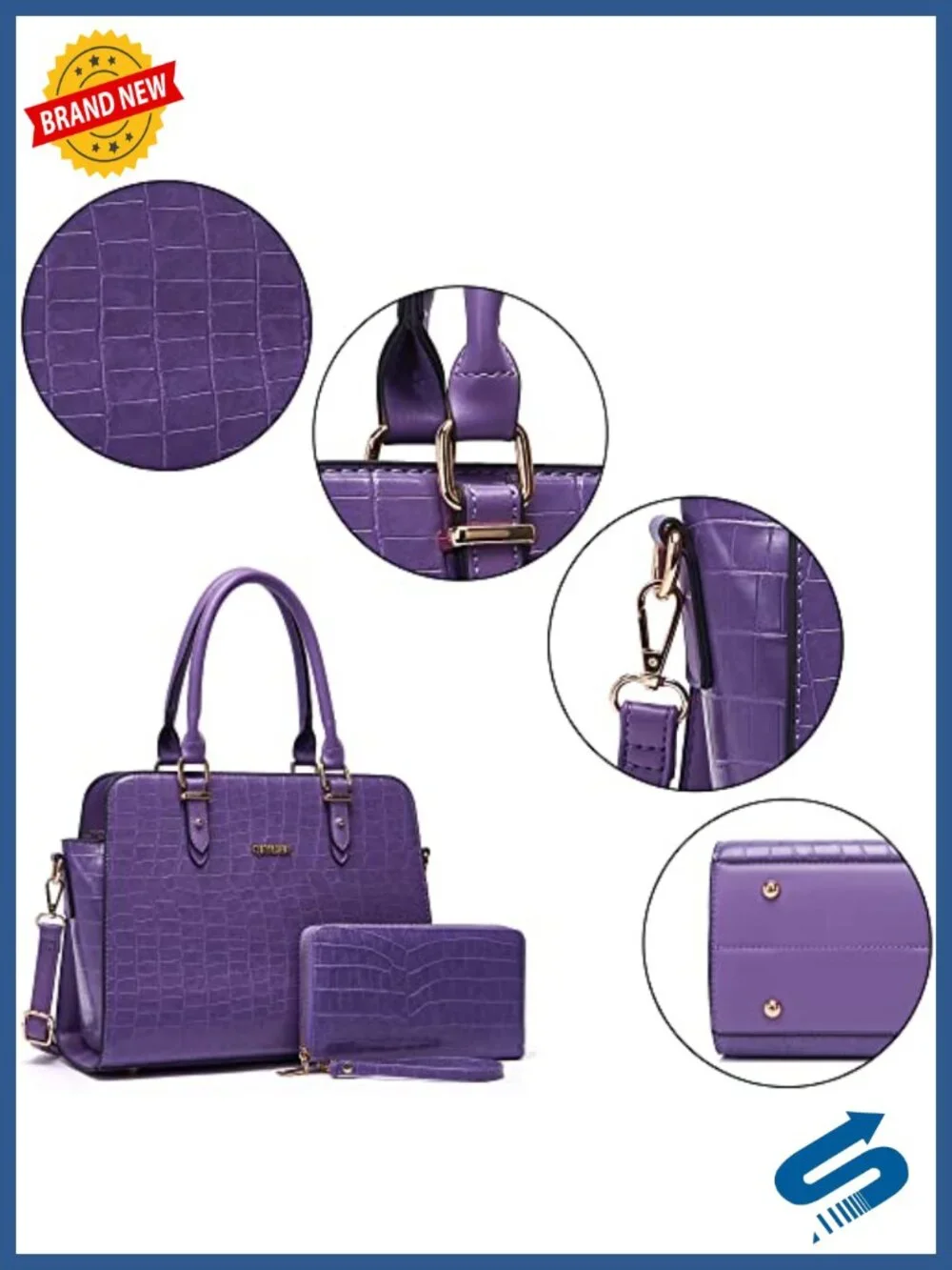 Satchel Purse with Matching Wallet Set Synthetic Leather Work Tote Bag 2-Piece